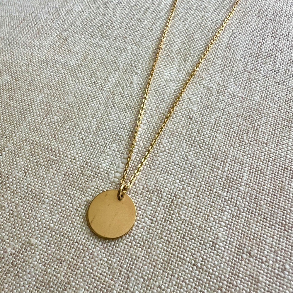 Gold filled dainty necklace simple circle disk pendant charm gold 16” chain